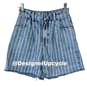 Free People Blue and White High Waist Striped Shorts